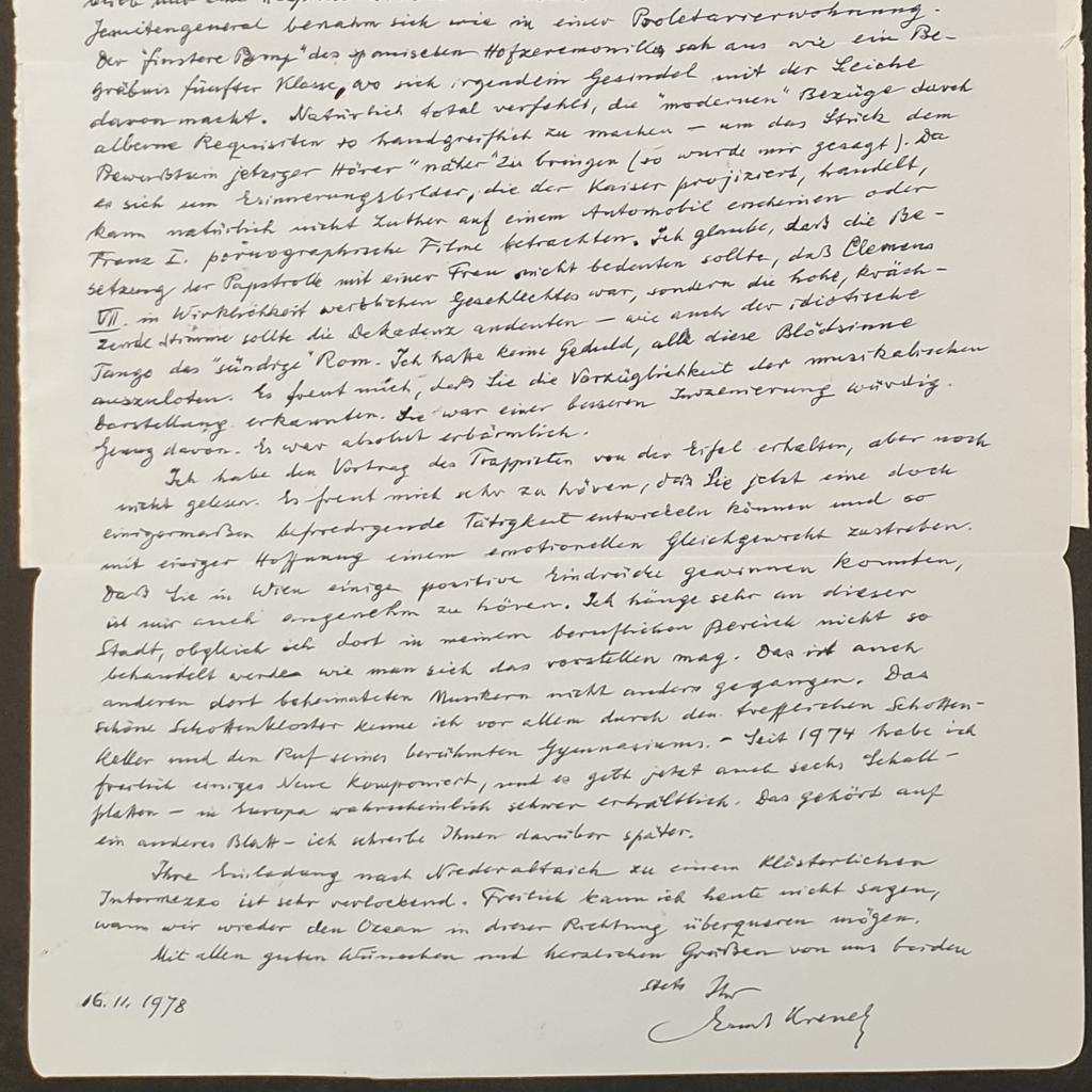 Brief von Ernst Krenek an Frater Gregor Baumhof