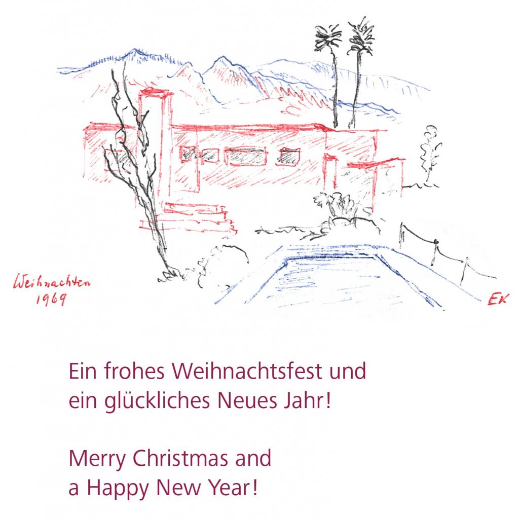 Zeichnung Ernst Krenek Weihnachten 1969 Haus Palm Springs