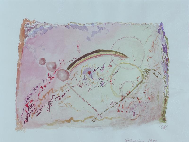 Aquarell von Ernst Krenek, Weihnachten 1972 aus dem Archiv des Ernst-Krenek-Instituts