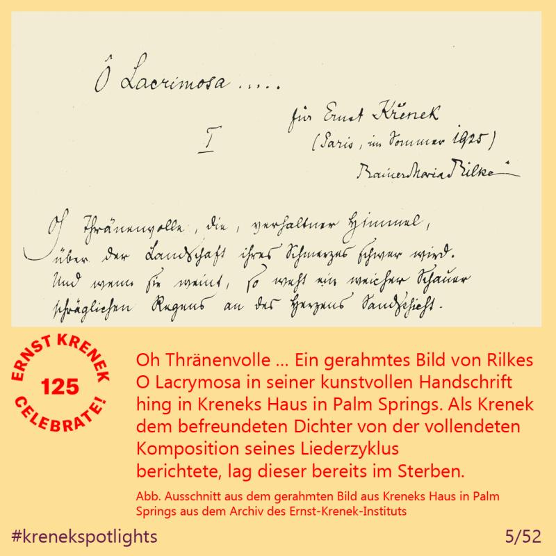 Krenek Spotlight Rainer Maria Rilke O Lacrimosa